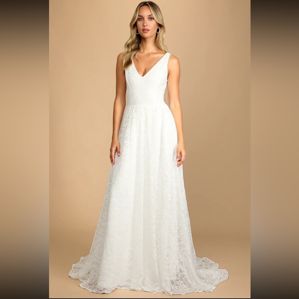 Lulus Made a Promise White Lace V-Neck Sleeveless Maxi Dress